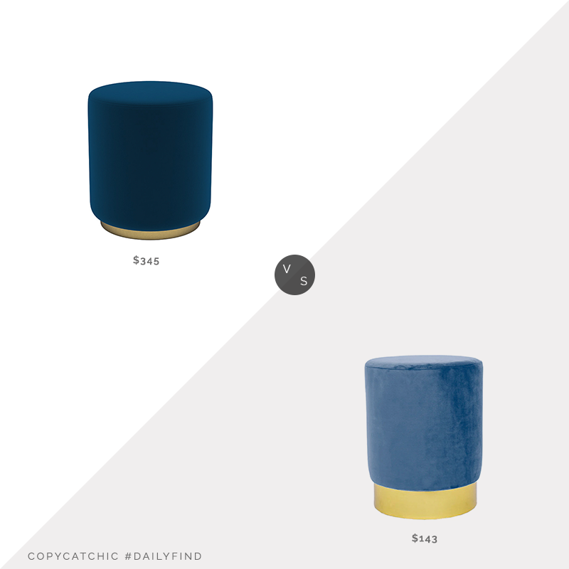 Daily Find: Interior Define Fae Small Round Ottoman vs. Pier 1 Liam Round Velvet Ottoman, blue ottoman look for less, copycatchic luxe living for less, budget home decor and design, daily finds, home trends, sales, budget travel and room redos