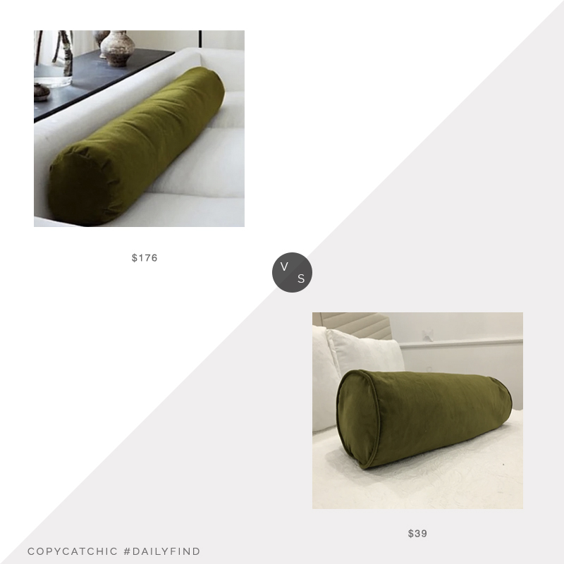 Daily Find: Dust and Sugar Olive Green Bolster Pillow vs. Etsy Lux Pillow Design Co Olive Green Velvet Bolster Pillow Cover, bolster pillow look for less, copycatchic luxe living for less, budget home decor and design, daily finds, home trends, sales, budget travel and room redos