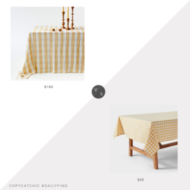 Daily Find: Crate and Barrel Marin Oversized Yellow Plaid Linen Tablecloth vs. Target Cotton Gingham Tablecloth Yellow - Threshold™, plaid tablecloth look for less, copycatchic luxe living for less, budget home decor and design, daily finds, home trends, sales, budget travel and room redos