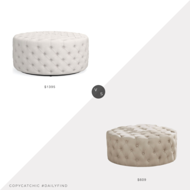 Daily Find: Williams Sonoma Large Deep Tufted Ottoman vs. Home Depot Tisha Beige Tufted Linen Round Ottoman, tufted ottoman look for less, copycatchic luxe living for less, budget home decor and design, daily finds, home trends, sales, budget travel and room redos