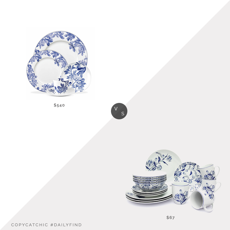 Daily Find: Room Tonic Arbor Blue 5-Piece Place Settings vs. Wayfair Red Barrel Studio Stoneware Dinnerware Set of 16, blue floral dishes look for less, copycatchic luxe living for less, budget home decor and design, daily finds, home trends, sales, budget travel and room redos