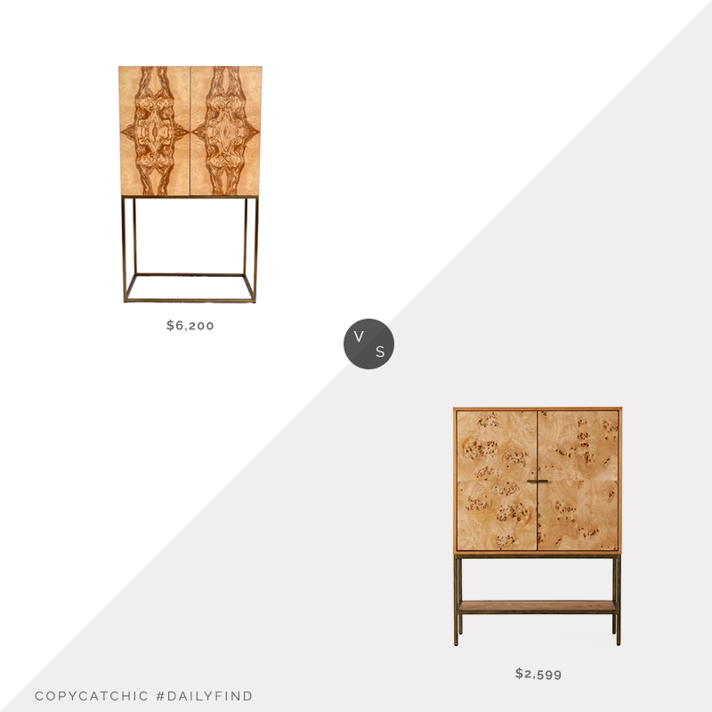 Daily Find: 1st Dibs Theodore Alexander Burl and Brass Bar Cabinet vs. France & Son Mitzie Amber Mappa Burl Cabinet, burl cabinet look for less, copycatchic luxe living for less, budget home decor and design, daily finds, home trends, sales, budget travel and room redos
