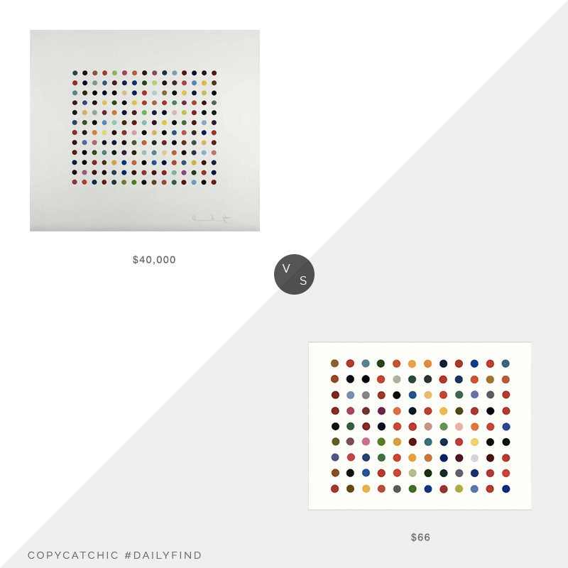 Daily Find: 1stDibs Damien Hirst Pyronin Y Etching in Color vs. Redbubble Damien Spots Art Print, damien hirst art look for less, copycatchic luxe living for less, budget home decor and design, daily finds, home trends, sales, budget travel and room redos