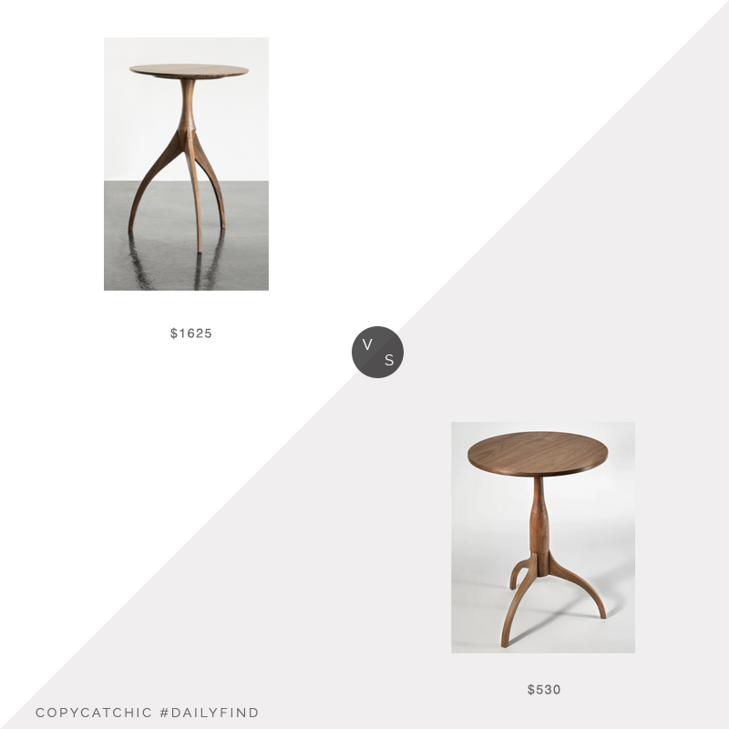 Daily Find: Thos. Moser Sequel Walnut Table vs. Crafted Timber US Shaker Candle Stand, wood tripod table look for less, copycatchic luxe living for less, budget home decor and design, daily finds, home trends, sales, budget travel and room redos
