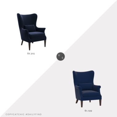 Daily Find: Rejuvenation Clinton Modern Wingback Chair vs. Pottery Barn Champlain Upholstered Wingback Armchair, navy velvet wingback chair, copycatchic luxe living for less, budget home decor and design, daily finds, home trends, sales, budget travel and room redos