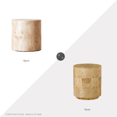 Daily Find: McGee & Co Burl Wood Side Table vs. West Elm Volume Round Side Table, burl wood drum table look for less, copycatchic luxe living for less, budget home decor and design, daily finds, home trends, sales, budget travel and room redos