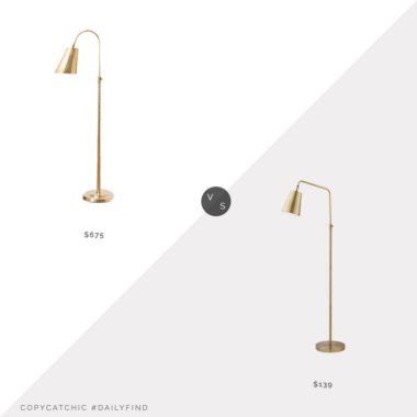 Daily Find: McGee & Co. Saylor Floor Lamp vs. Lamps Plus Zella Brushed Antique Brass Downbridge Floor Lamp, brass cone floor lamp look for less, copycatchic luxe living for less, budget home decor and design, daily finds, home trends, sales, budget travel and room redos