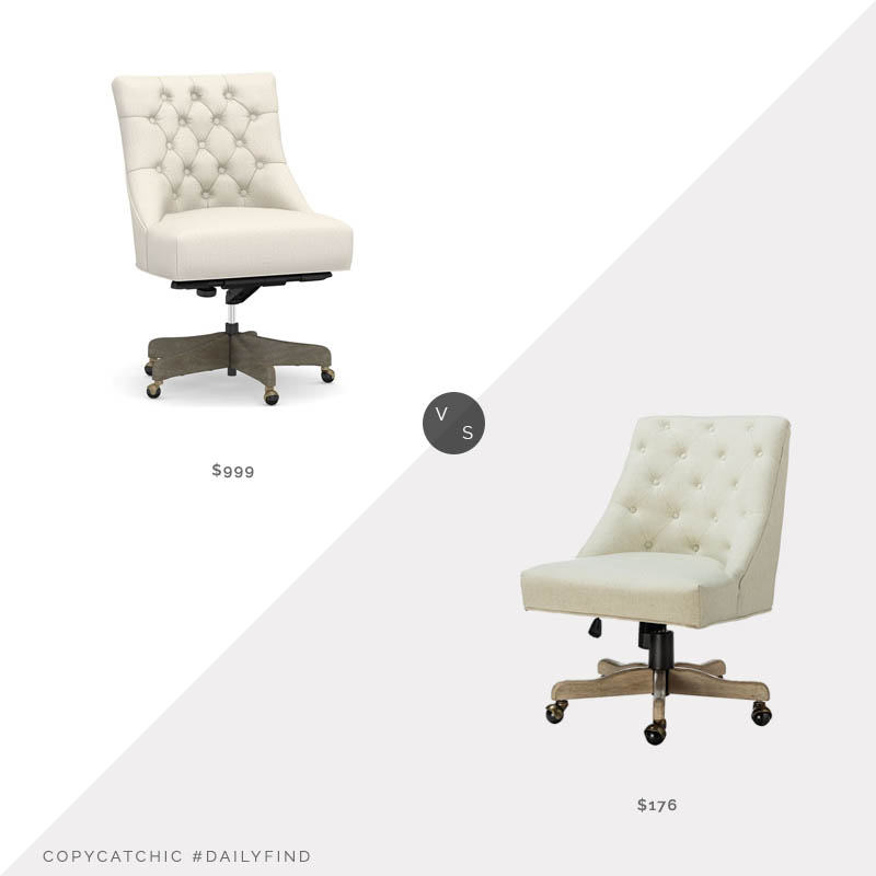 Daily Find: Pottery Barn Hayes Tufted Swivel Desk Chair vs. Overstock Estelle Swivel Tufted Office Chair, tufted swivel chair look for less, copycatchic luxe living for less, budget home decor and design, daily finds, home trends, sales, budget travel and room redos