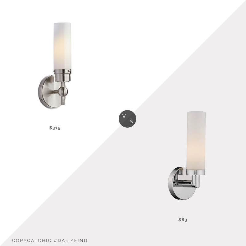 Daily Find: Rejuvenation Howe Single Tube Wall Sconce vs. Lamps Plus Aero 1 Light Polished Chrome Wall Sconce, tube sconce look for less, copycatchic luxe living for less, budget home decor and design, daily finds, home trends, sales, budget travel and room redos