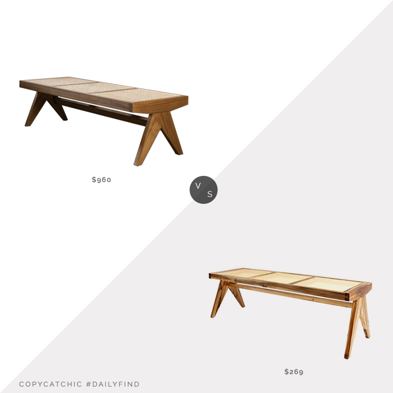 Daily Find: France & Son Jeanneret Bench Long with Hand Caned Seat vs. Cura Home Serenity Sitting Bench, cane bench look for less, copycatchic luxe living for less, budget home decor and design, daily finds, home trends, sales, budget travel and room redos