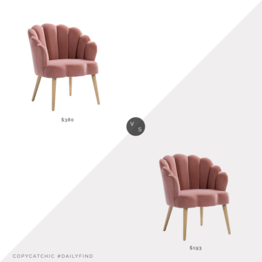 Daily Find: World Market Margery Velvet Scalloped Upholstered Chair vs. Overstock Eleanora Morden Scalloped Velvet Arm Chair, pink scalloped chair look for less, copycatchic luxe living for less, budget home decor and design, daily finds, home trends, sales, budget travel and room redos