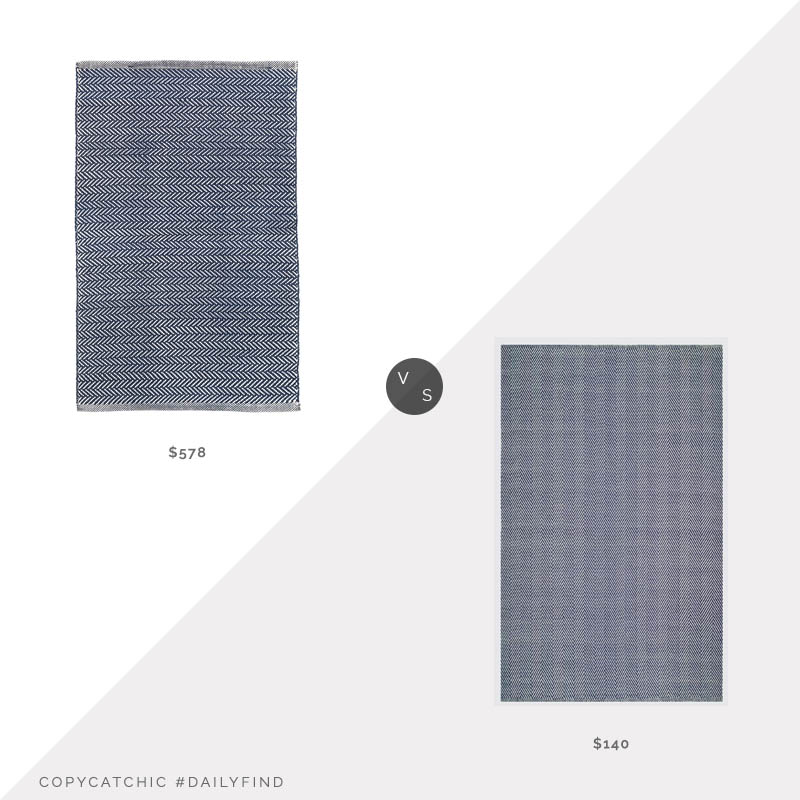 Daily Find: Annie Selke Herringbone Handwoven Indoor/Outdoor Rug vs. Rugs USA Herringbone Area Rug, navy herringbone rug look for less, copycatchic luxe living for less, budget home decor and design, daily finds, home trends, sales, budget travel and room redos