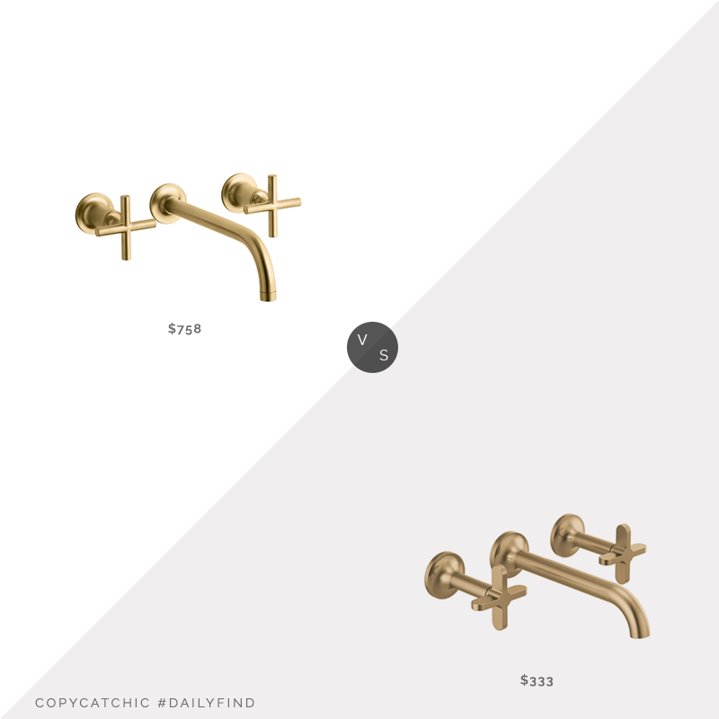 Daily Find: Build Kohler Purist Wall Mounted Widespread Bathroom Faucet vs. Build Brizo Odin 1.2 GPM Wall Mounted Widespread Bathroom Faucet, wall mount brass faucet look for less, copycatchic luxe living for less, budget home decor and design, daily finds, home trends, sales, budget travel and room redos