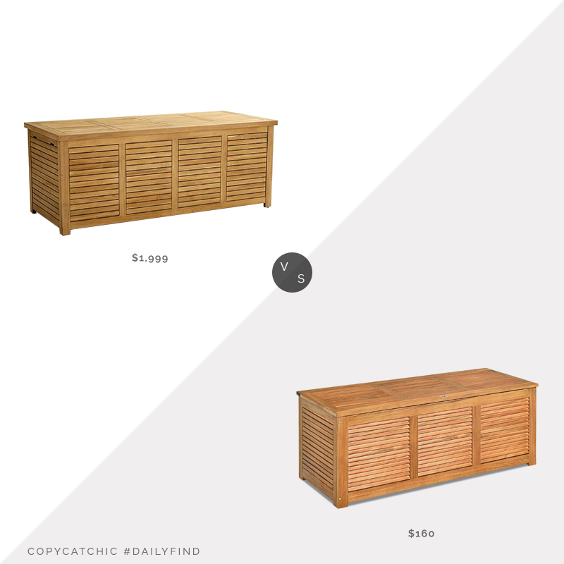 Daily Find: Front Gate Teak Storage Chest vs. Overstock Acacia Wood Storage Bench, wood outdoor storage box look for less, copycatchic luxe living for less, budget home decor and design, daily finds, home trends, sales, budget travel and room redos