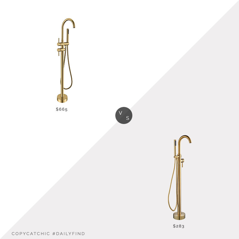 Daily Find: Vintage Tub & Bath Contemporary High Flow Freestanding Tub Faucet vs. Wayfair Single Handle Floor Mounted Tub Filler with Handshower, brass tub filler look for less, copycatchic luxe living for less, budget home decor and design, daily finds, home trends, sales, budget travel and room redos