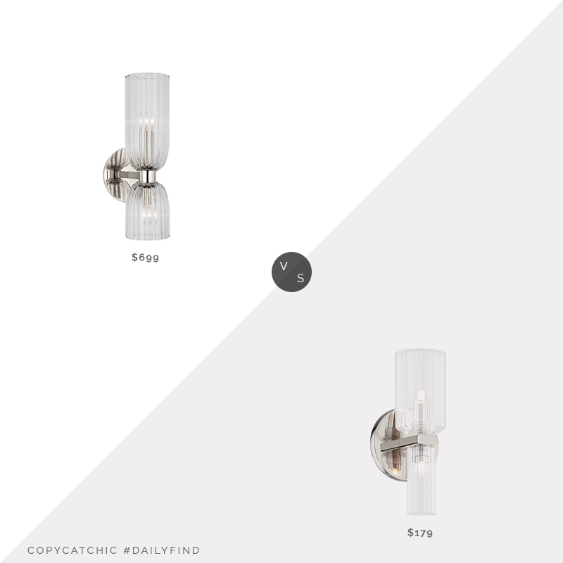 Daily Find: Visual Comfort Aerin Asalea 16" Double Bath Sconce vs. Pottery Barn Parris Tube Sconce, reeded glass sconce look for less, copycatchic luxe living for less, budget home decor and design, daily finds, home trends, sales, budget travel and room redos