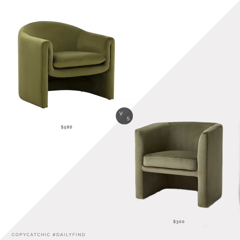 Daily Find: Decor Market Safavieh Couture Laylette Velvet Accent Chair vs. Target Vernon Upholstered Barrel Accent Chair, green velvet chair look for less, copycatchic luxe living for less, budget home decor and design, daily finds, home trends, sales, budget travel and room redos