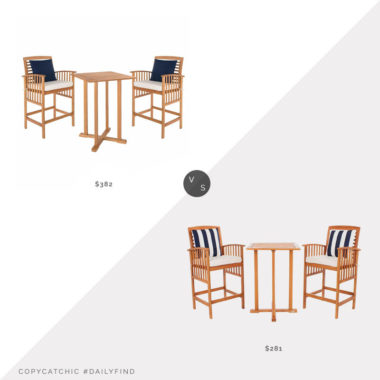 Daily Find: Hayneedle Outdoor Sunset Eucalyptus Wood Bar Height Bistro Set vs. Amazon Safavieh Outdoor Pate Bar Table Bistro Set, outdoor bar bistro set look for less, copycatchic luxe living for less, budget home decor and design, daily finds, home trends, sales, budget travel and room redos
