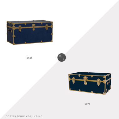 Daily Find: Pottery Barn Teen Faux Leather XXL Dorm Trunk vs. Maisonette Rhino Trunk & Case Embossed Vinyl Large Trunk, navy leather trunk look for less, copycatchic luxe living for less, budget home decor and design, daily finds, home trends, sales, budget travel and room redos
