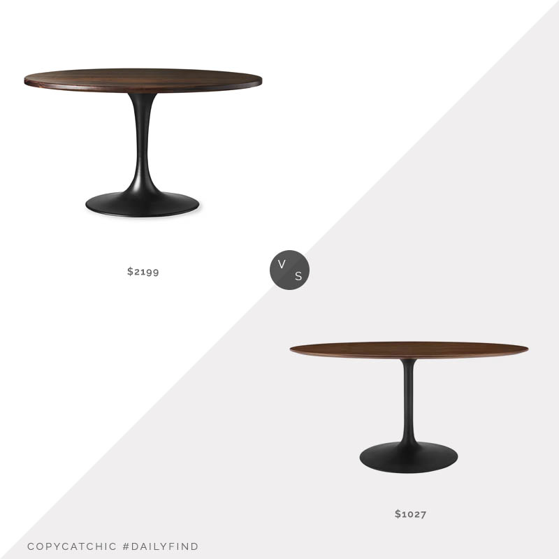 Daily Find: Arhaus Jacob Round Dining Table with Tulip Base vs. Wayfair George Oliver Lippa Oval Walnut Wood Grain Dining Table, walnut tulip table look for less, copycatchic luxe living for less, budget home decor and design, daily finds, home trends, sales, budget travel and room redos
