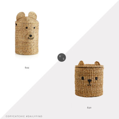 Daily Find: Crate & Kids Bear Woven Kids Hamper with Handles vs. H&M Home Storage Basket with Lid, kids bear basket look for less, copycatchic luxe living for less, budget home decor and design, daily finds, home trends, sales, budget travel and room redos