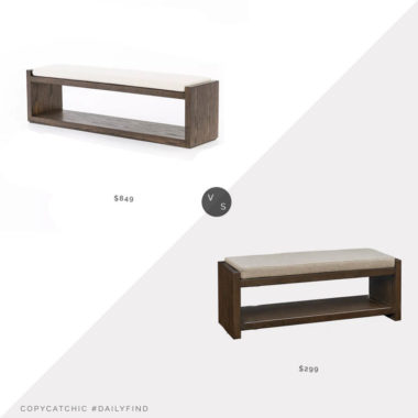 Daily Find: Scout & Nimble Four Hands Edmon Bench vs. Wayfair Wade Logan Aubrionna Storage Bench, wood bench with cushion look for less, copycatchic luxe living for less, budget home decor and design, daily finds, home trends, sales, budget travel and room redos