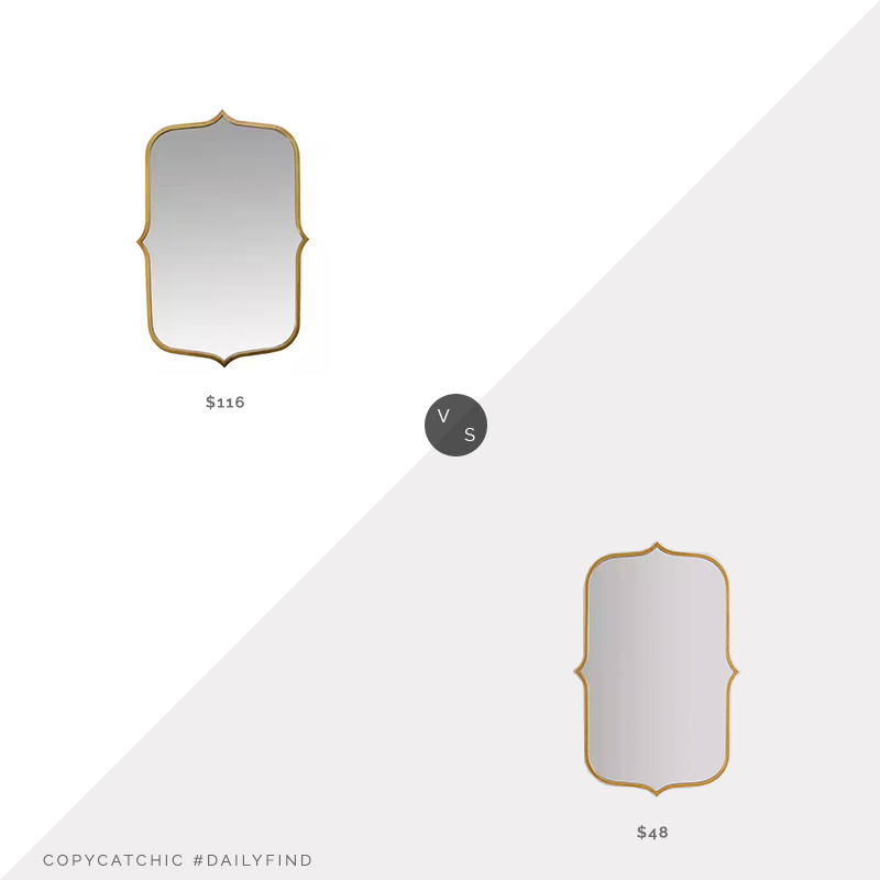 Daily Find: Home Depot Victoria Classic Irregular Framed Gold Vanity Mirror vs. Kirkland's Gold Metal Scallop Linear Mirror, gold mirror look for less, copycatchic luxe living for less, budget home decor and design, daily finds, home trends, sales, budget travel and room redos