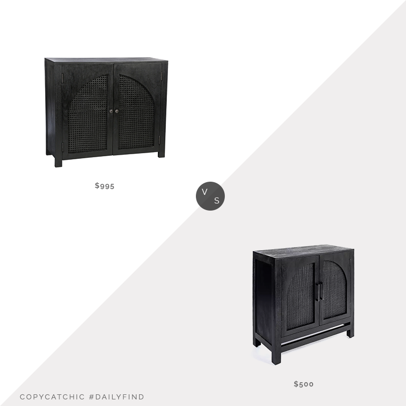 Daily Find: Trove Warehouse Wright Cabinet vs. Kirkland's Black Arch Cane and Wood Cabinet, black arch cabinet look for less, copycatchic luxe living for less, budget home decor and design, daily finds, home trends, sales, budget travel and room redos