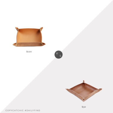 Daily Find: West Elm Made Solid Four Corners Leather Box (10") vs. Etsy Simple Juniper Valet Tray Moroccan Leather Desk Tray (6.5"), leather valet tray look for less, copycatchic luxe living for less, budget home decor and design, daily finds, home trends, sales, budget travel and room redos