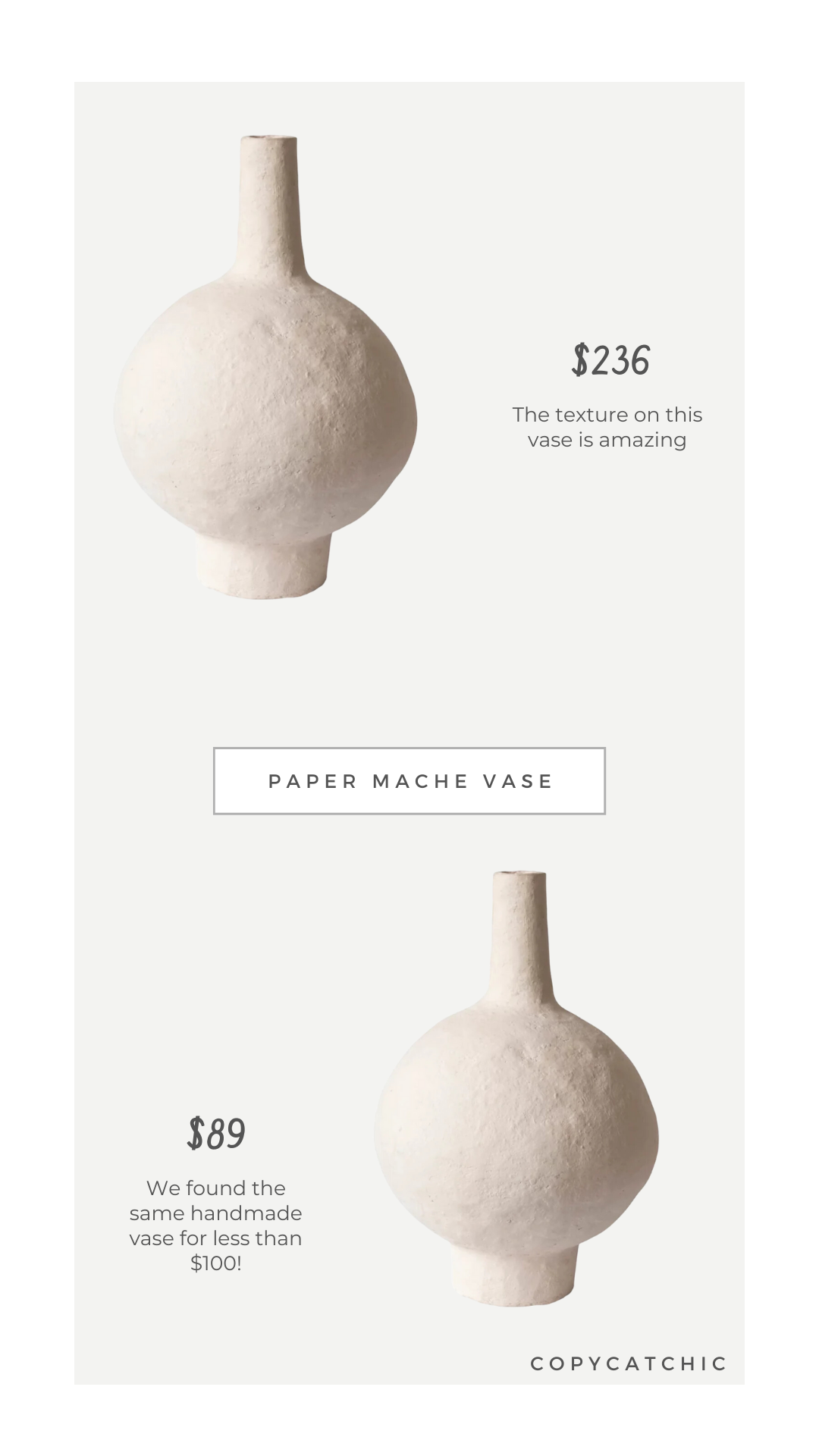 Look for Less: Julie & Dev Handmade Paper Mache Vase vs Houzz Handmade Paper Mache Vase