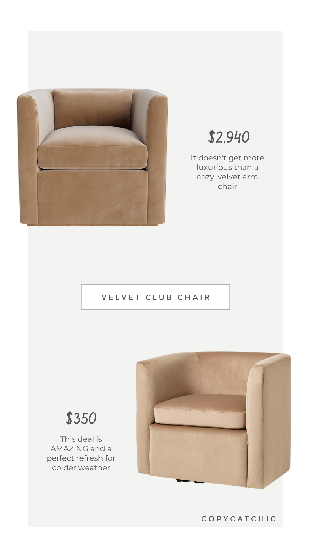 Look for Less: velvet club chair, McGee and Co Reese Curved Chair vs Target Vernon Upholstered Swivel Chair, daily find, dupe, copycatchic luxe living for less, budget home decor and design, daily dupes, home trends, sales, budget travel and room inspiration