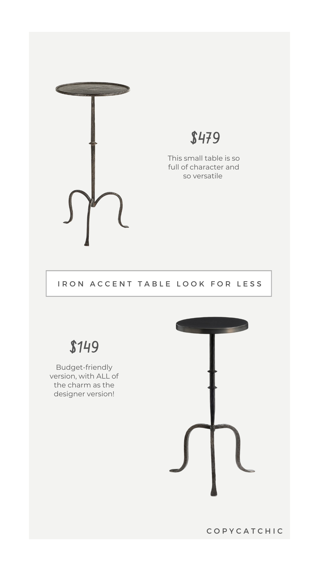 Daily Find: Burke Decor Hand-Forged Martini Table vs Pottery Barn Charleston Round Iron Accent Table, iron end table look for less, copycatchic luxe living for less, budget home decor and design, daily dupes, home trends, sales, budget travel and room inspiration