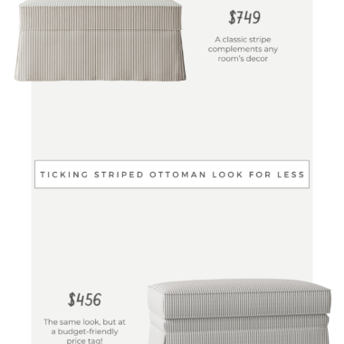 Daily Find: ticking stripe upholstered ottoman Pottery Barn Charleston Slipcovered Ottoman vs Wayfair Kelly Clarkson Negley Upholstered Ottoman, look for less, copycatchic luxe living for less, budget home decor and design, daily dupes, home trends, sales, budget travel and room inspiration
