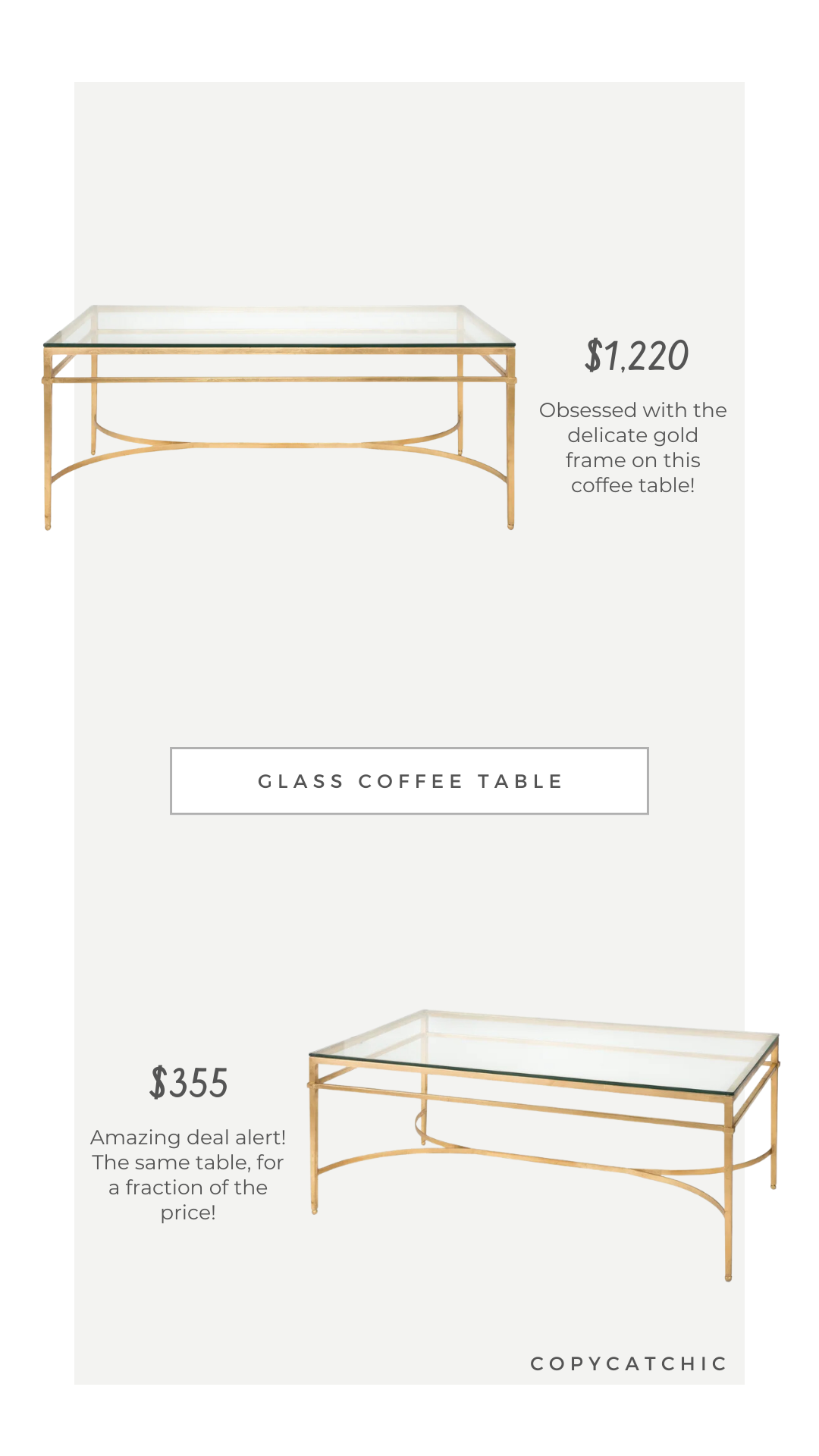 Look for Less: Chairish Agata Glass Coffee Table vs Perigold Safavieh Vera Coffee Table