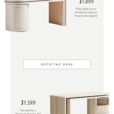 Look for Less: CB2 Twist Whitewashed Wood Rotating Desk vs. Homary Modern Wash L Shaped Desk