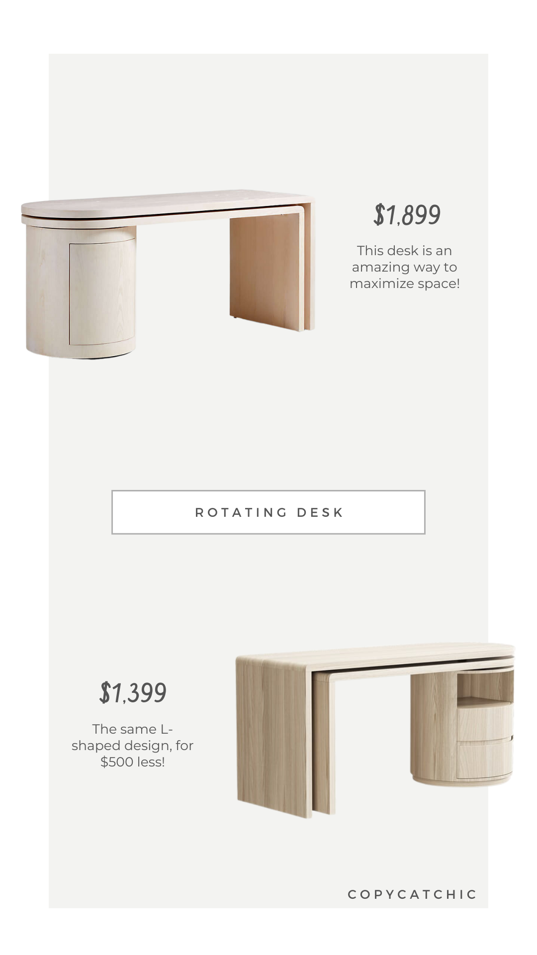 Look for Less: CB2 Twist Whitewashed Wood Rotating Desk vs. Homary Modern Wash L Shaped Desk