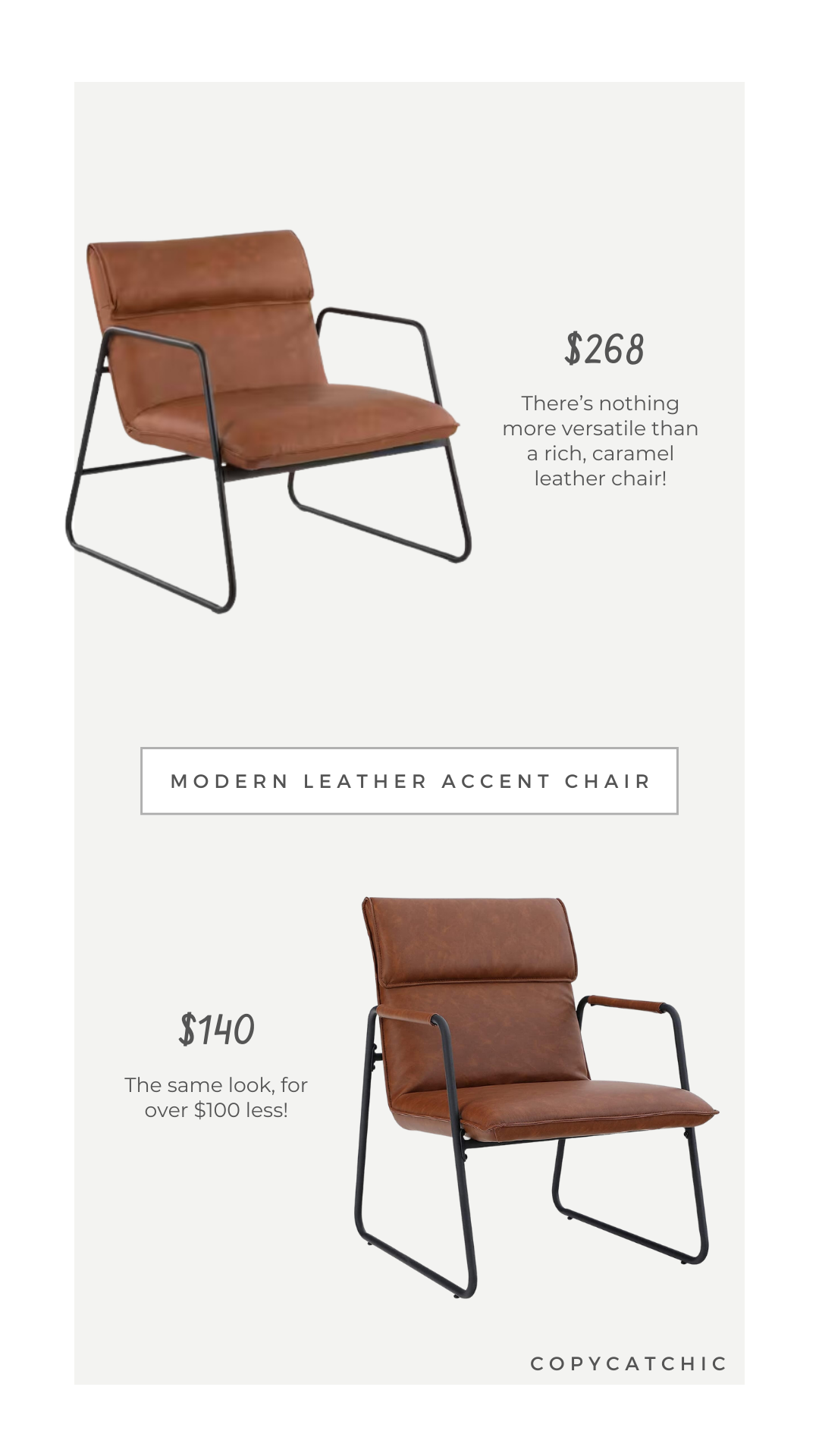 Look for Less: Modern Leather and Steel Accent Chair, Lumisource Casper Camel Faux Leather and Metal Armchair vs Amazon Maison Arts Steel Frame Leather Accent Chair, daily find, dupe, copycatchic luxe living for less, budget home decor and design, daily dupes, home trends, sales, budget travel and room inspiration